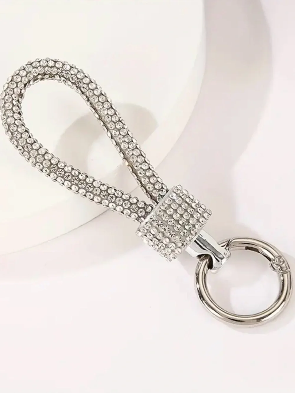 Crystal Loop Keyring - Silver Rhinestone Accent - Picture 1 of 2